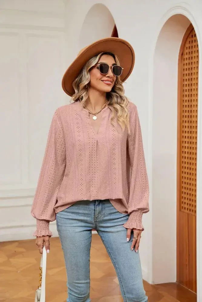 Notched Neck Flounce Sleeve Blouse - Update AvenueTrendsi10010120761702810010120761702876c7fc51dcdf41a6afbca710b05b4acb - MaxLight Mauve
