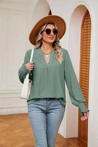 Notched Neck Flounce Sleeve Blouse - Update AvenueTrendsi10010120761756710010120761756761a7cbf0e77b46469e003fb9b83cbb45 - MaxGum Leaf