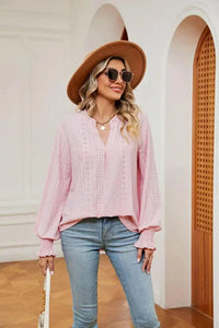 Notched Neck Flounce Sleeve Blouse - Update AvenueTrendsi1001012076178491001012076178494d3d3299986f45e4bdf2dd0f5df10753 - MaxBlush Pink