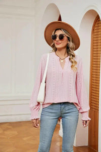 Notched Neck Flounce Sleeve Blouse - Update AvenueTrendsi10010120761784910010120761784950b8ddf5845346aa91d904baf8fe2b1c - MaxBlush Pink