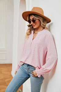 Notched Neck Flounce Sleeve Blouse - Update AvenueTrendsi100101207617849100101207617849014cb0786eed410cba4bd6dd5c1cc0c3 - MaxBlush Pink