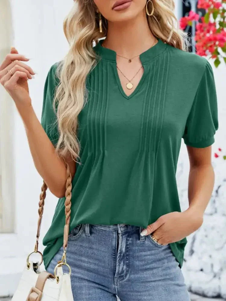 Notched Short Sleeve T-Shirt - Update AvenueT-ShirtsTrendsi1001006635445401001006635445407c513222 - 2500 - 4505 - 87ce - 27537c3754e6 - Max - OriginDark Green