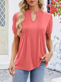 Notched Short Sleeve T-Shirt - Update AvenueT-ShirtsTrendsi100100663544687100100663544687796c2cef - c0a8 - 4577 - 9814 - b96547f00fad - Max - OriginOrange Red