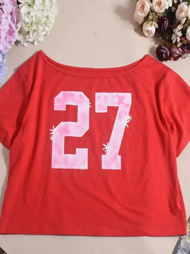 Number 27 Single Shoulder Top - Update AvenueT-ShirtsTrendsi10010041231428810010041231428808281627 - d25e - 43bd - 9b91 - cac4a0efe5dc - Max - OriginRed
