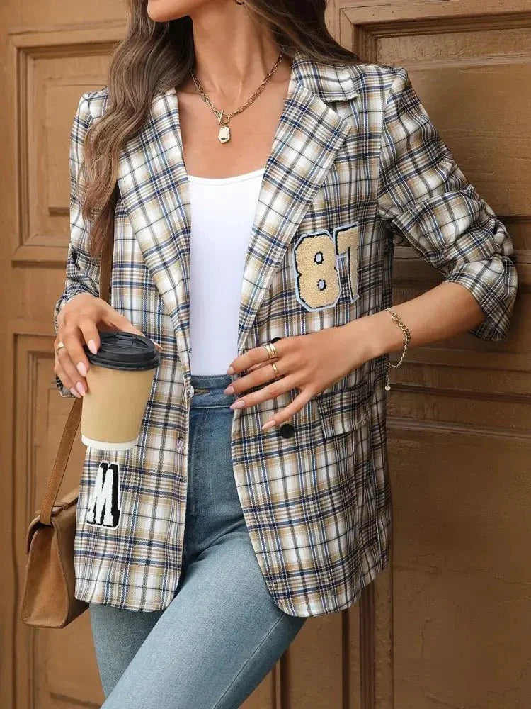 Number 87 Plaid Long Sleeve Blazer - Update AvenueTrendsi100100249254814100100249254814c6fcb64235144bb790c4120d96873677 - Max - OriginCoffee Brown