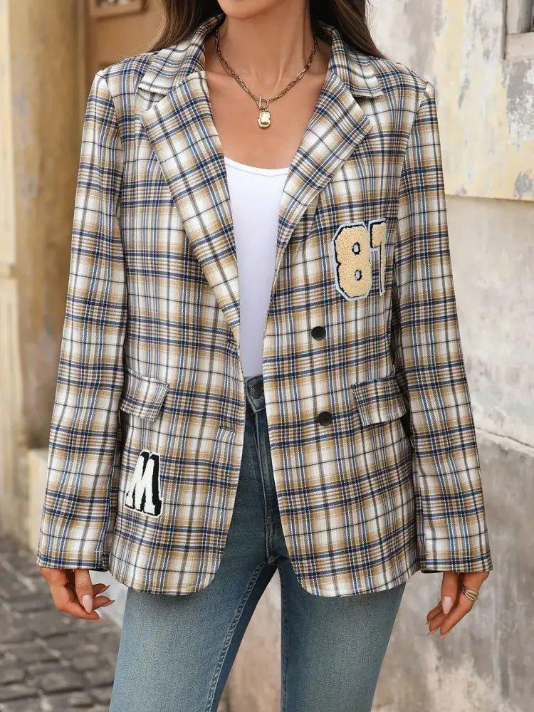 Number 87 Plaid Long Sleeve Blazer - Update AvenueTrendsi10010024925481410010024925481435534f273aac4d5898916b0047b138e6 - Max - OriginCoffee Brown