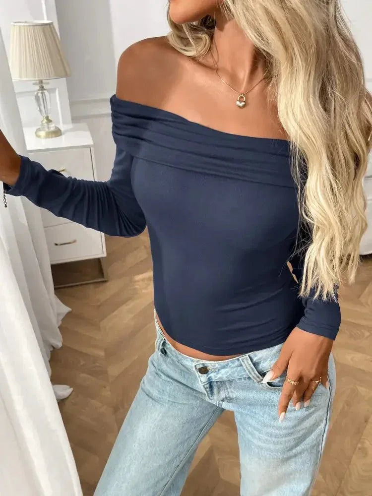 Off - Shoulder Long Sleeve Fitted T-Shirt - Update AvenueT-ShirtsTrendsi1001001448546711001001448546717867cb18 - c88e - 4c2b - 9177 - f851abf57cd3 - Max - OriginNavy Blue