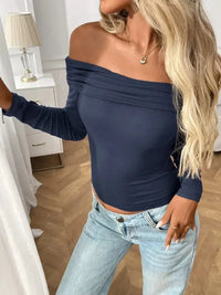 Off - Shoulder Long Sleeve Fitted T-Shirt - Update AvenueT-ShirtsTrendsi1001001448546711001001448546717867cb18 - c88e - 4c2b - 9177 - f851abf57cd3 - Max - OriginNavy Blue