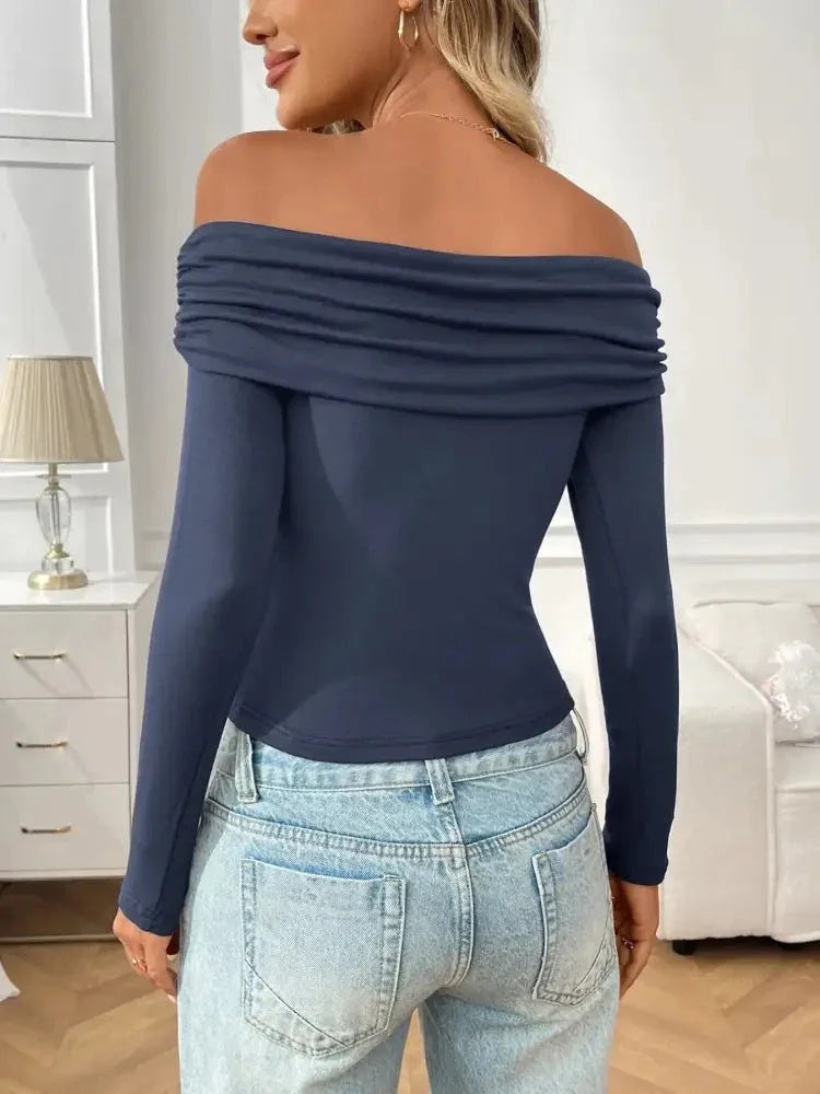 Off - Shoulder Long Sleeve Fitted T-Shirt - Update AvenueT-ShirtsTrendsi10010014485467110010014485467188137a65 - d084 - 42c4 - 97e5 - 55f0c6852904 - Max - OriginNavy Blue