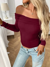Off - Shoulder Long Sleeve Fitted T-Shirt - Update AvenueT-ShirtsTrendsi1001001448548511001001448548511a8d6b1b - a870 - 49ec - a75c - 2b75d5a0a9cf - Max - OriginBurgundy