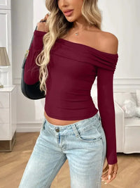 Off - Shoulder Long Sleeve Fitted T-Shirt - Update AvenueT-ShirtsTrendsi10010014485485110010014485485176936748 - d963 - 47ee - 9e93 - 5f1a05415c37 - Max - OriginBurgundy