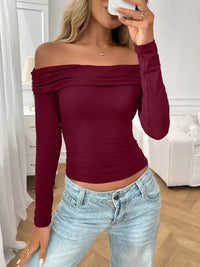Off - Shoulder Long Sleeve Fitted T-Shirt - Update AvenueT-ShirtsTrendsi1001001448548511001001448548511dd6c9c7 - a62a - 4019 - bb80 - 14c0858378fa - Max - OriginBurgundy