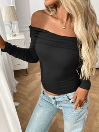 Off - Shoulder Long Sleeve Fitted T-Shirt - Update AvenueT-ShirtsTrendsi100100144857318100100144857318c2a728b6 - a828 - 4dc5 - b4b0 - fbcf57b345c7 - Max - OriginBlack