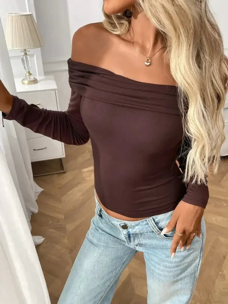 Off - Shoulder Long Sleeve Fitted T-Shirt - Update AvenueT-ShirtsTrendsi1001001448588351001001448588357b534afb4ffa46059f7523eb19964e9d - Max - OriginBrown