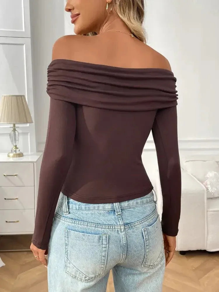 Off - Shoulder Long Sleeve Fitted T-Shirt - Update AvenueT-ShirtsTrendsi10010014485883510010014485883508bd84066756479ea1bd4d4ce412d240 - Max - OriginBrown