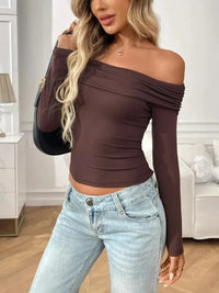 Off - Shoulder Long Sleeve Fitted T-Shirt - Update AvenueT-ShirtsTrendsi10010014485883510010014485883569c719977fb24cce9bf3c3a792705243 - Max - OriginBrown