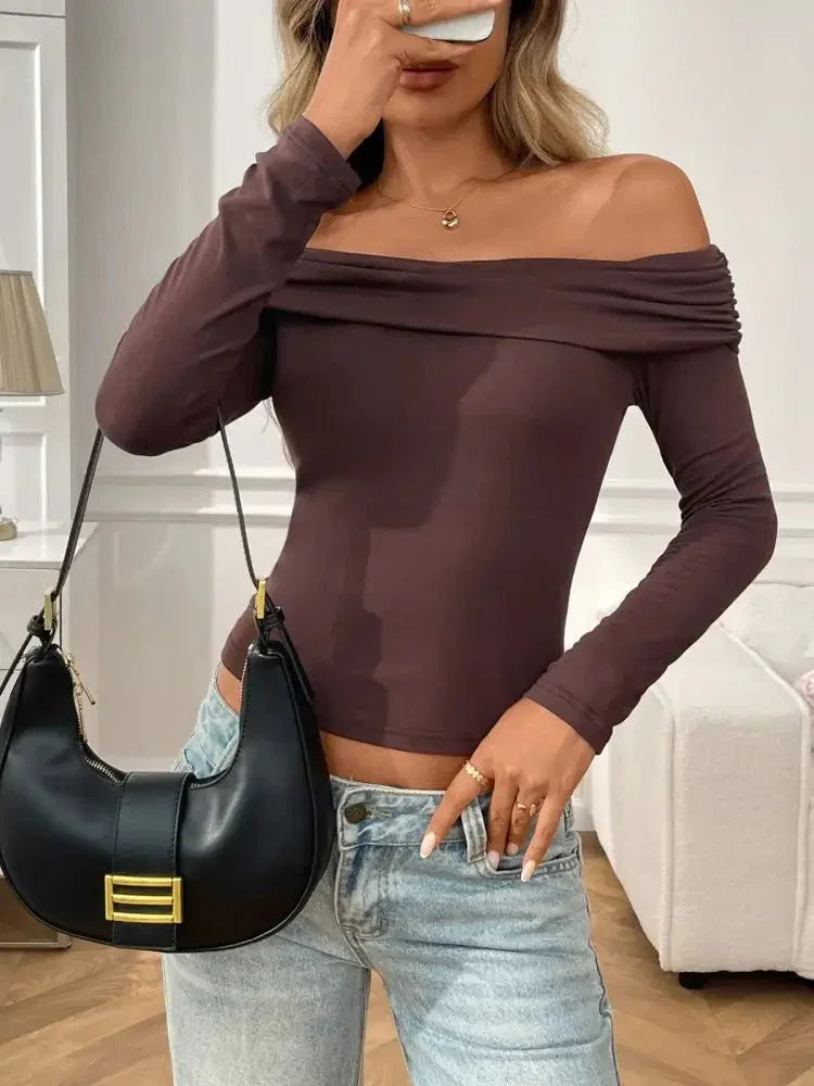 Off - Shoulder Long Sleeve Fitted T-Shirt - Update AvenueT-ShirtsTrendsi100100144858835100100144858835427d9efa900645fa90a07fb0bcaee422 - Max - OriginBrown