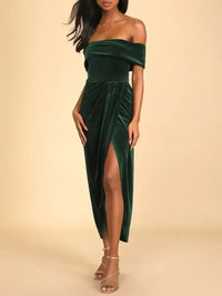 Off-Shoulder Wrap Dress with Side Slit