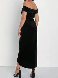 Off-Shoulder Wrap Dress with Side Slit