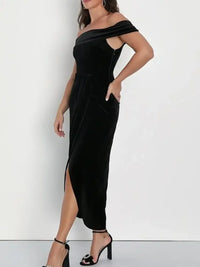 Off-Shoulder Wrap Dress with Side Slit