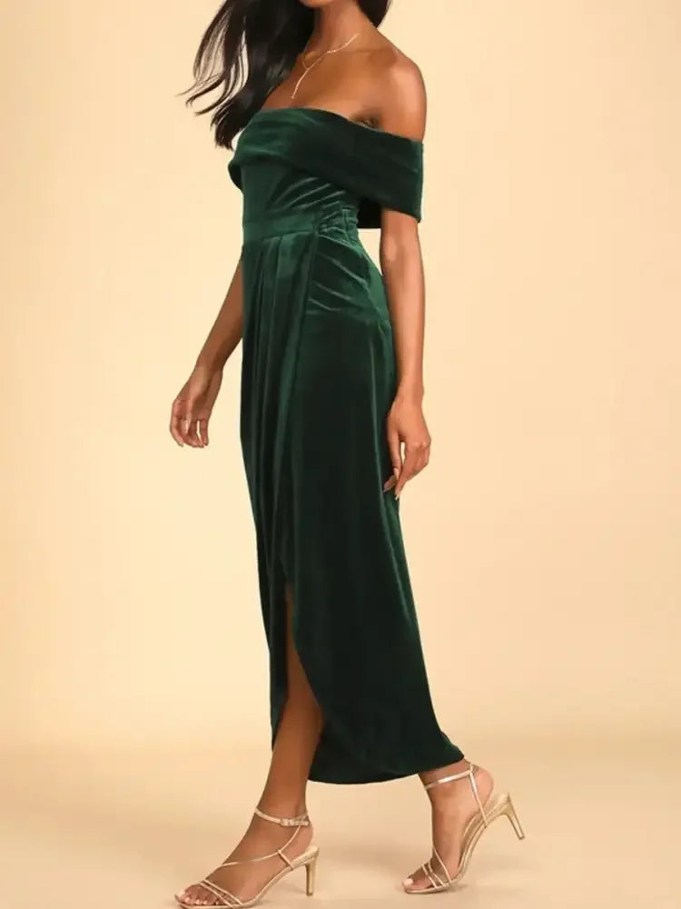 Off-Shoulder Wrap Dress with Side Slit