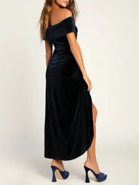 Off-Shoulder Wrap Dress with Side Slit