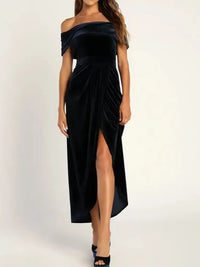 Off-Shoulder Wrap Dress with Side Slit