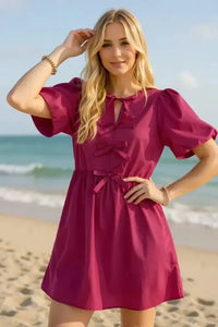 Oh Bow Ruched Puff Sleeve Mini Dress - Update AvenueTrendsi1001005476610841001005476610845f379741 - b6cc - 4502 - 8051 - add2ff7c701c - MaxCerise