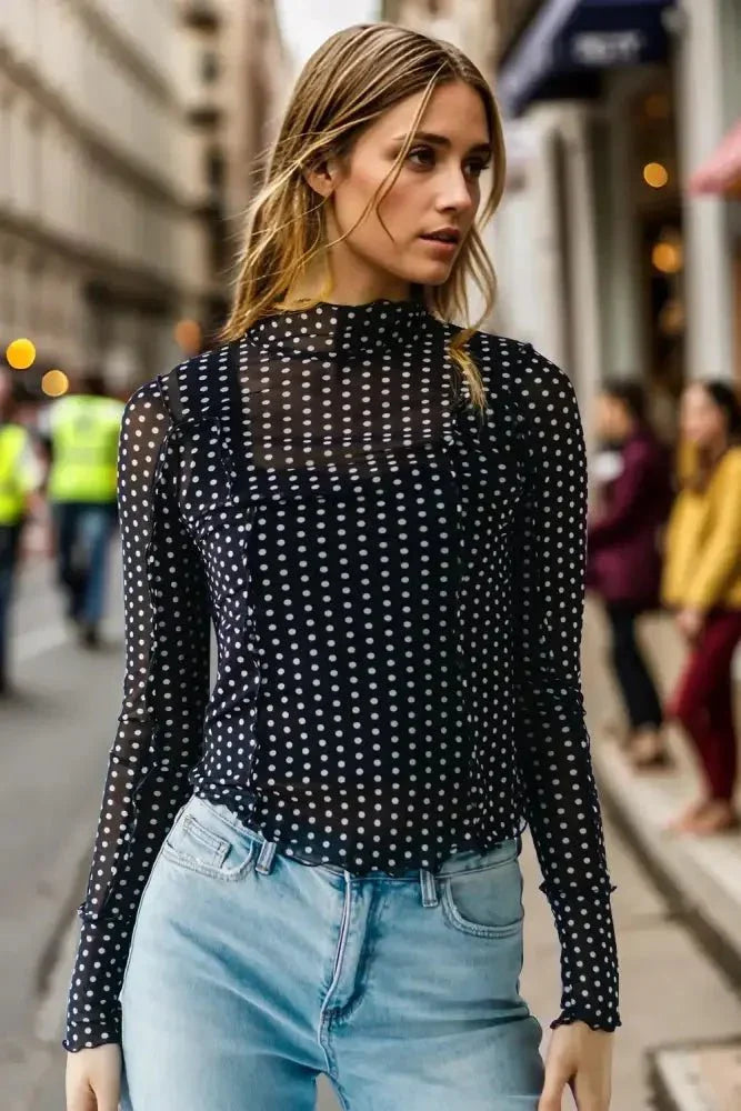 Oh Full Size Frill Printed Mock Neck Long Sleeve Top - Update AvenueTrendsi1001009545770401001009545770406420a423 - f637 - 4a83 - 9872 - 31e12f976d82 - MaxDot