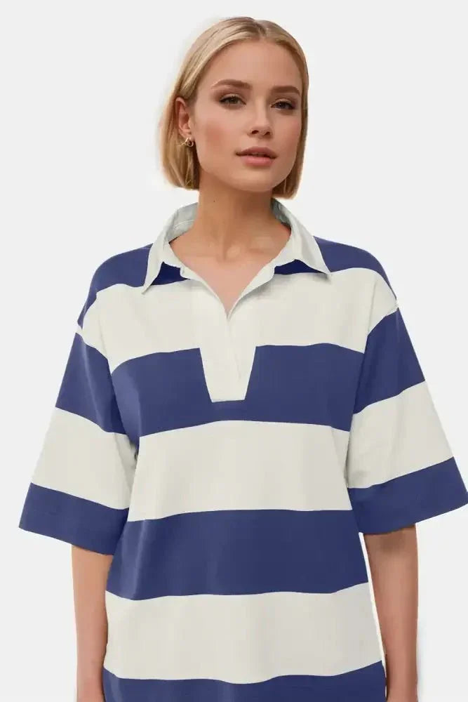 Oh Pima Cotton Wash Color Block Johnny Collar Half Sleeve Top - Update AvenueTrendsi10010054048603110010054048603113d2336b - 90ce - 43a9 - a167 - 9aebbe8dd6c4 - MaxDusty Blue