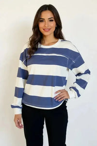 Oh Pima Cotton Wash Exposed Seam Contrast Striped Round Neck Long Sleeve T-Shirt - Update AvenueTrendsi100100434041721100100434041721029fb0d8 - 97a9 - 44ea - a675 - 8ebf4e5f1fc8 - MaxDusty Blue