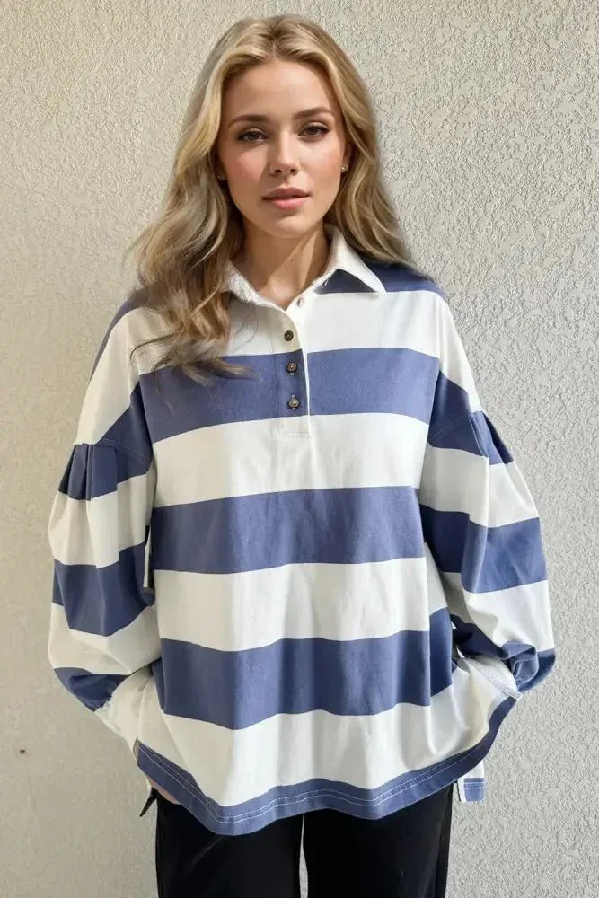 Oh Pima Cotton Wash Wide Striped Collared Neck Long Sleeve Top - Update AvenueTrendsi1001009078917911001009078917919087d661 - ed15 - 44ae - aa04 - 01cc94c5a94a - MaxDusty Blue