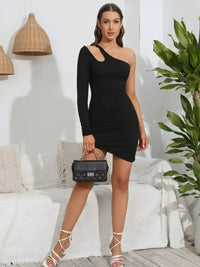 One Shoulder Asymmetric Cutout Bodycon Dress