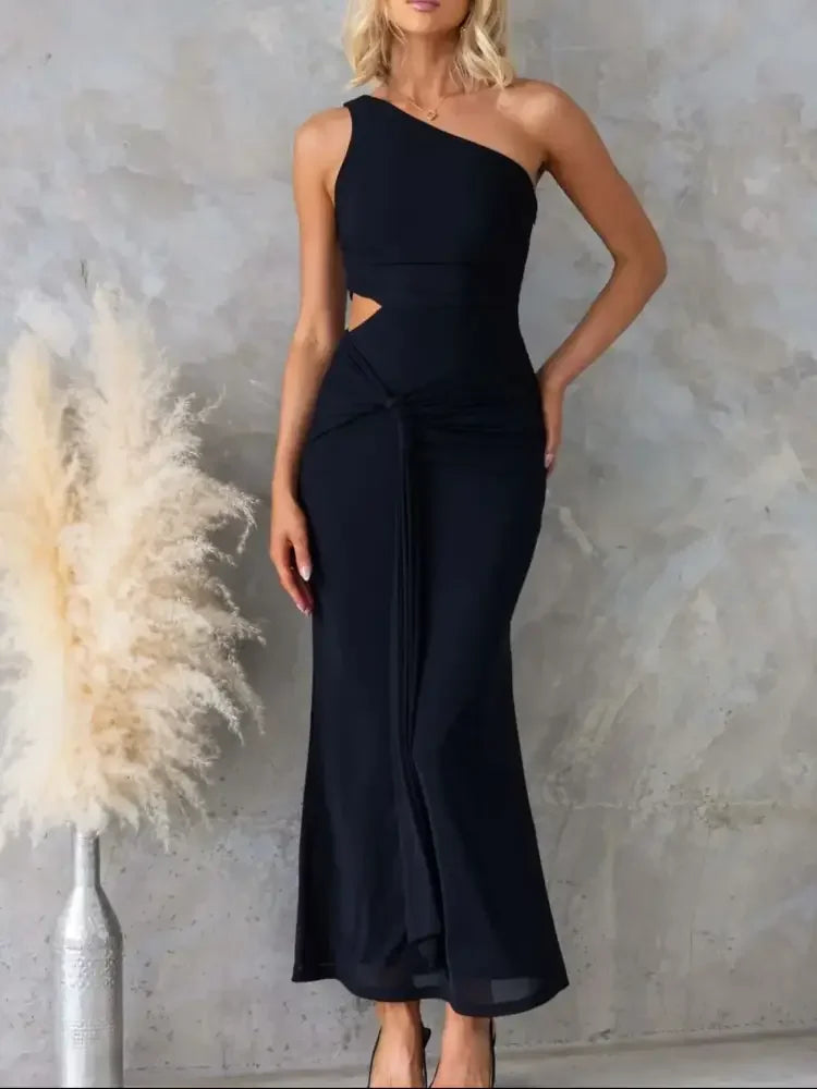 One-Shoulder Cutout Bodycon Maxi Dress
