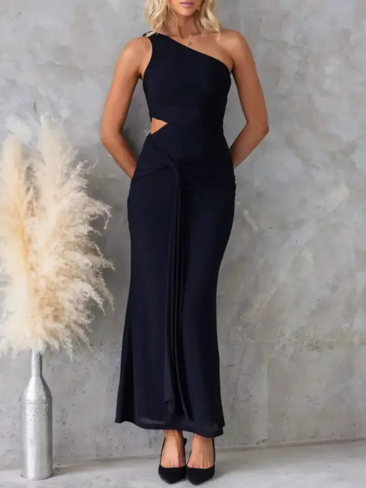 One-Shoulder Cutout Bodycon Maxi Dress