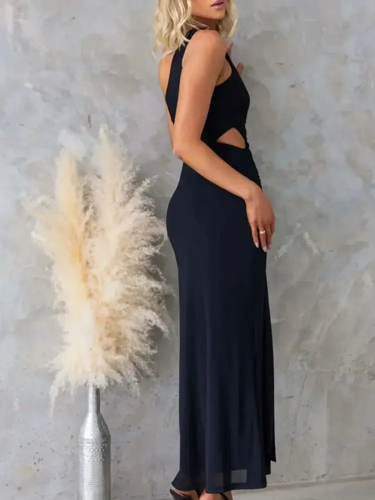 One-Shoulder Cutout Bodycon Maxi Dress