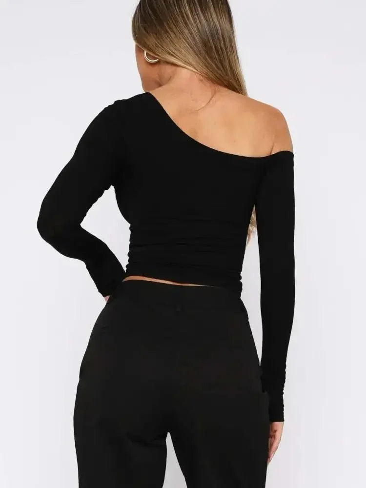 One Shoulder Long Sleeve Crop T-Shirt - Update AvenueT-ShirtsTrendsi1001002039156311001002039156316b2d25b67a1e4352b3de831321140a36 - Max - OriginBlack