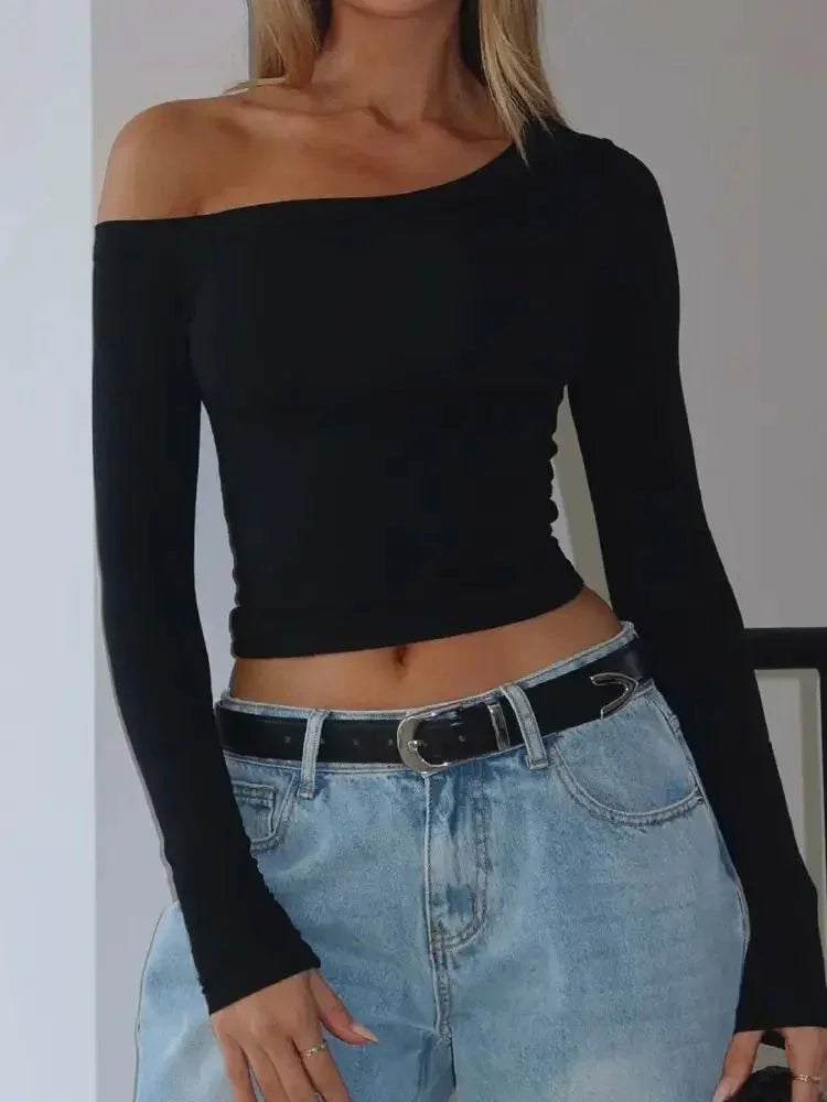 One Shoulder Long Sleeve Crop T-Shirt - Update AvenueT-ShirtsTrendsi10010020391563110010020391563134f24834882749f291f497f280f61f4a - Max - OriginBlack
