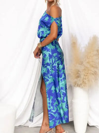 One Shoulder Printed Dress with Slit