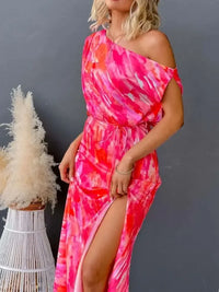 One Shoulder Printed Dress with Slit