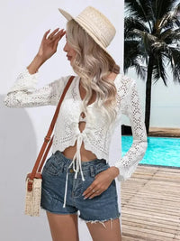 Openwork Drawstring V - Neck Long Sleeve Cover - Up - Update AvenueTrendsi100100042681801100100042681801daead0c5 - e391 - 4f7c - 89c7 - 9ccbf674344f - MaxWhite