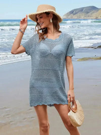 Openwork Round Neck Short Sleeve Cover - UP - Update AvenueTrendsi1001000948129201001000948129203c801564 - b46b - 4269 - 8064 - 8d39557d0c17 - MaxLight Blue
