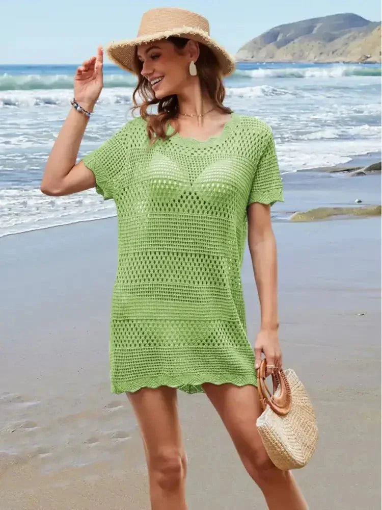 Openwork Round Neck Short Sleeve Cover - UP - Update AvenueTrendsi100100094815595100100094815595959650ed - fa90 - 40bc - 8356 - 956e786da265 - MaxLime