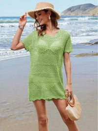 Openwork Round Neck Short Sleeve Cover - UP - Update AvenueTrendsi100100094815595100100094815595959650ed - fa90 - 40bc - 8356 - 956e786da265 - MaxLime