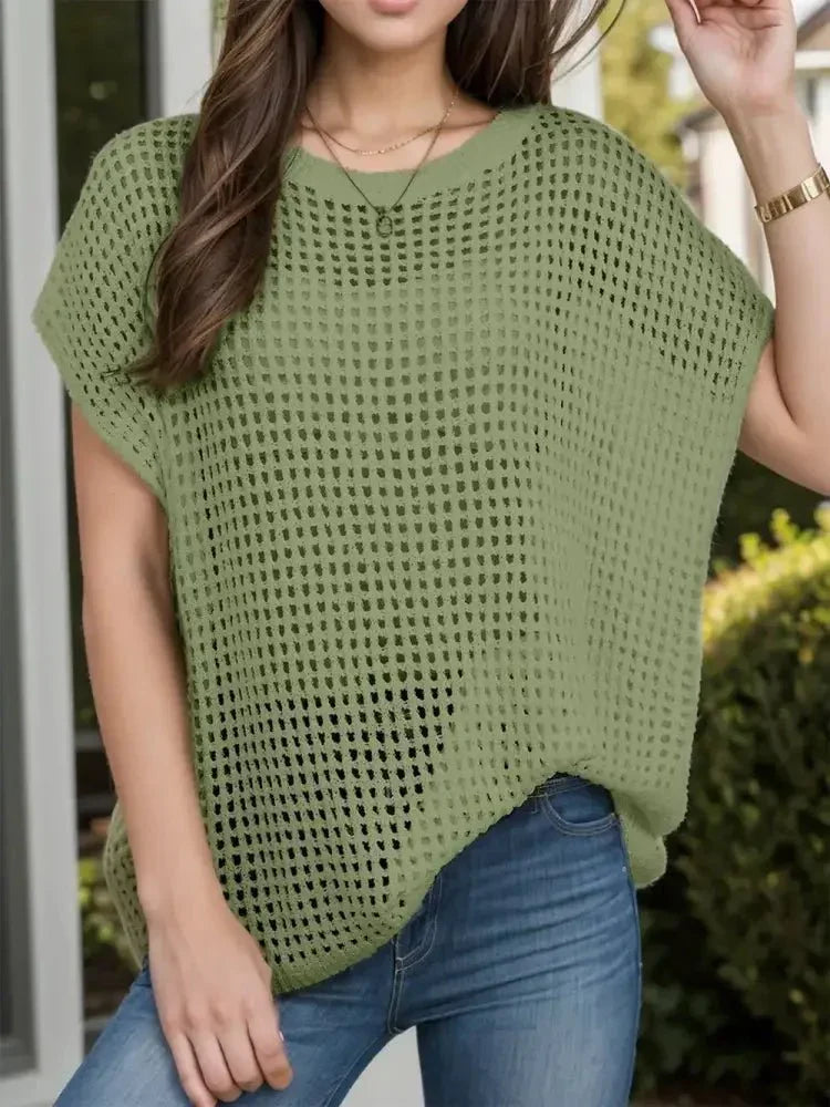 Openwork Round Neck Short Sleeve Cover - Up - Update AvenueTrendsi1001006259616661001006259616663148c44a - d379 - 4203 - 9d01 - f626fbe093db - MaxMoss