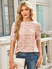 Openwork Round Neck Short Sleeve Top - Update AvenueT-ShirtsTrendsi1001006907022221001006907022227fb9a816 - b1af - 42e1 - 9d00 - c42461ce175f - Max - OriginApricot