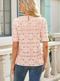 Openwork Round Neck Short Sleeve Top - Update AvenueT-ShirtsTrendsi10010069070222210010069070222245508f3a - feba - 49a0 - 95fb - 0cfa465c84b7 - Max - OriginApricot