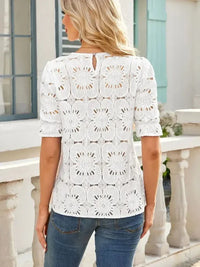 Openwork Round Neck Short Sleeve Top - Update AvenueT-ShirtsTrendsi100100690706809100100690706809c19351c2 - c669 - 4cc4 - acb5 - c7e12cb34a0c - Max - OriginWhite
