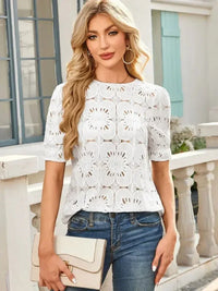 Openwork Round Neck Short Sleeve Top - Update AvenueT-ShirtsTrendsi1001006907068091001006907068099ba89515 - d44f - 4648 - a18b - 16761059554f - Max - OriginWhite