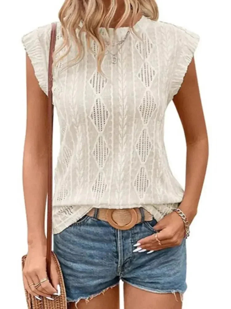 Openwork Round Neck Top - Update AvenueT-ShirtsTrendsi10010044031018010010044031018053c92b1c - f580 - 459f - b61b - 99ae1e08f0c8 - Max - OriginMilky White